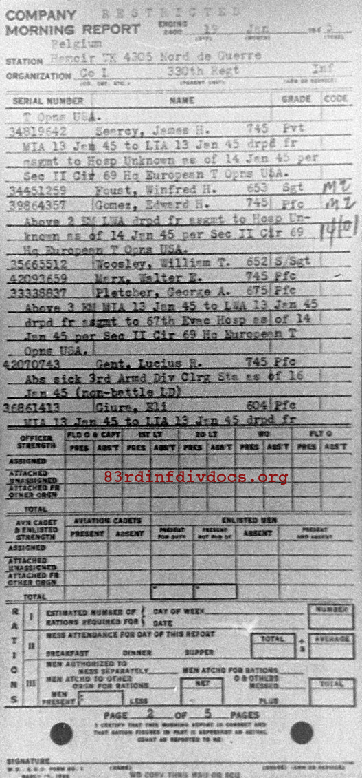 Morning report L Co, 1945-01-19, page 2 Morning report