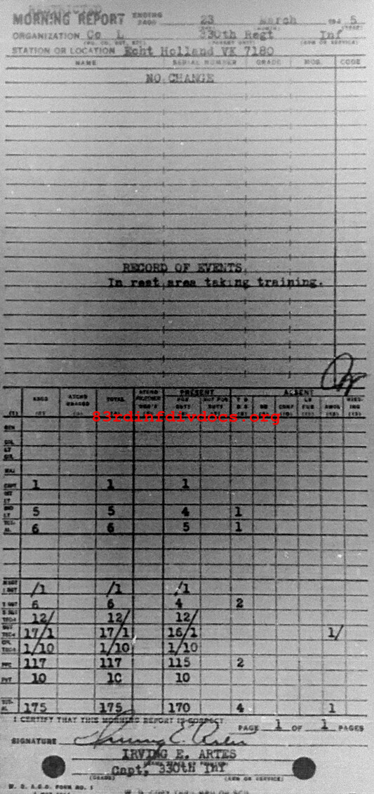 Morning report L Co, 1945-03-23, page 1 Morning report