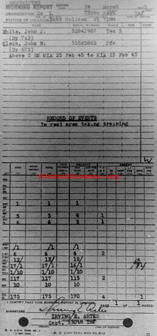 Morning report L Co, 1945-03-24, page 1 Morning report