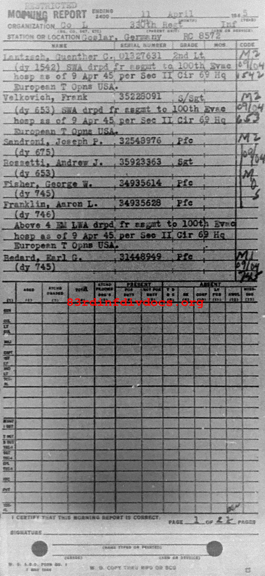 Morning report L Co, 1945-04-11, page 1 Morning report