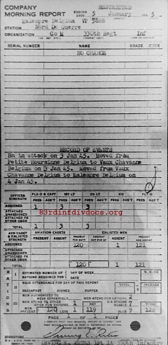 Morning report M Co, 1945-01-05, page 1 Morning report