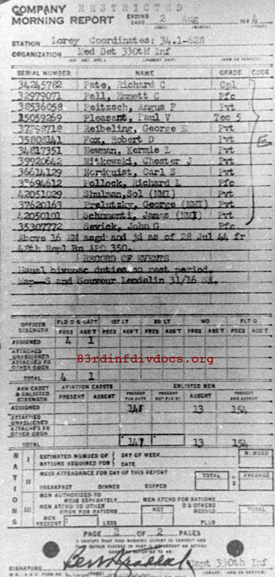 Morning report MEDDET Co, 1944-08-02, page 2 Morning report