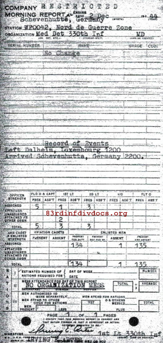 Morning report MEDDET Co, 1944-12-02, page 1 Morning report