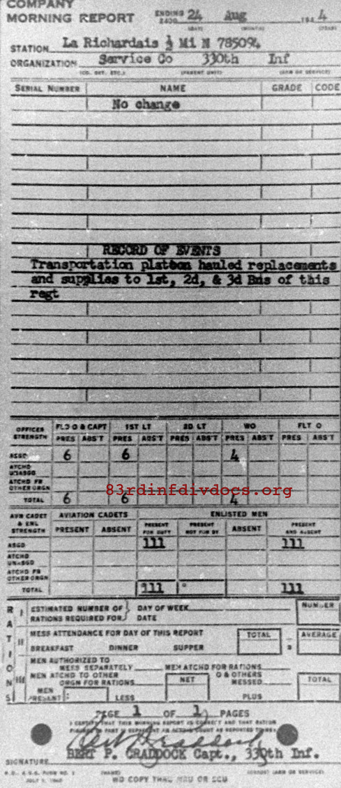 Morning report SERCO Co, 1944-08-24, page 1 Morning report