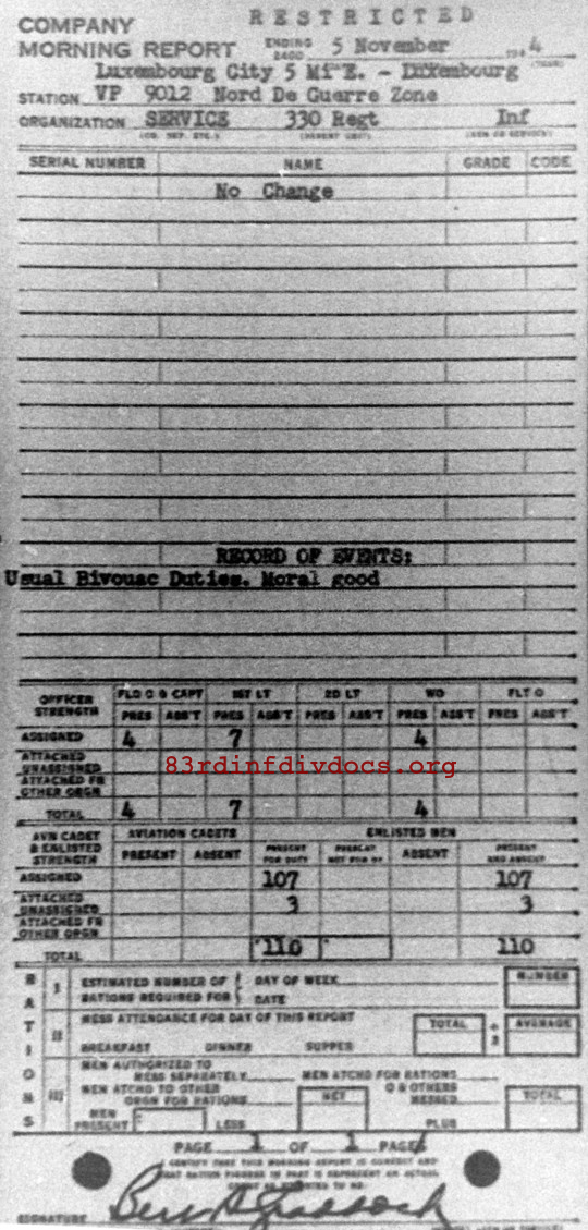 Morning report SERCO Co, 1944-11-05, page 1 Morning report