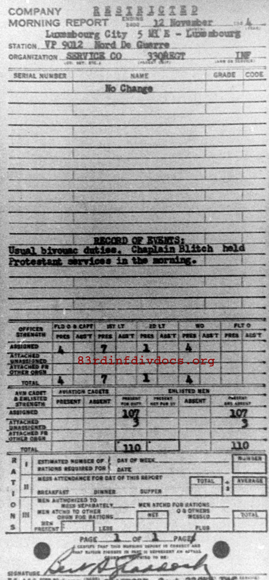 Morning report SERCO Co, 1944-11-12, page 1 Morning report