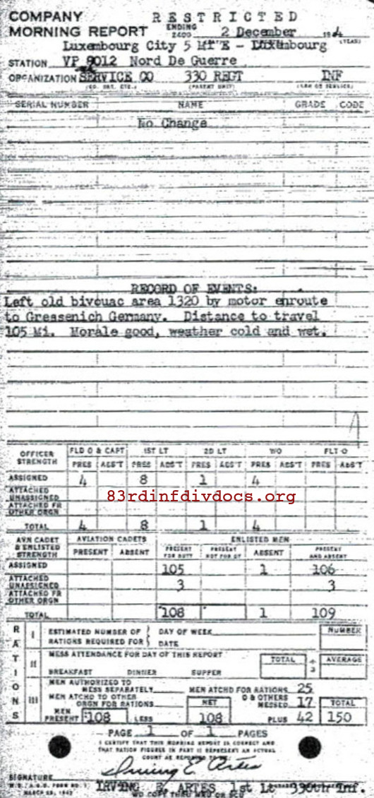 Morning report SERCO Co, 1944-12-02, page 1 Morning report