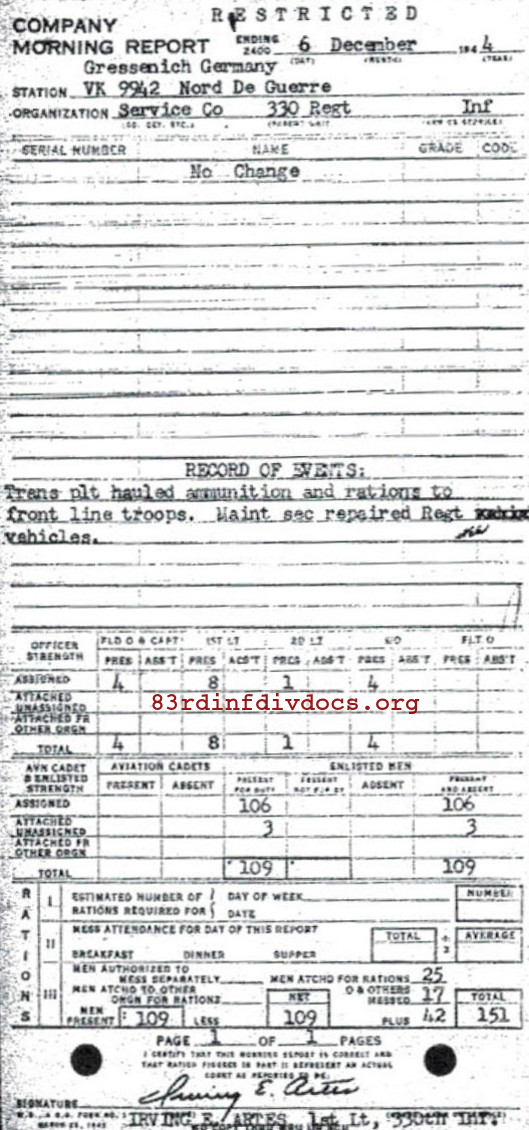 Morning report SERCO Co, 1944-12-06, page 1 Morning report