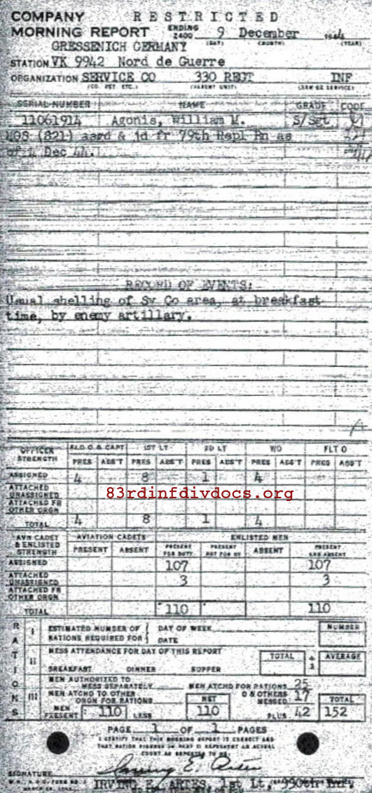 Morning report SERCO Co, 1944-12-09, page 1 Morning report