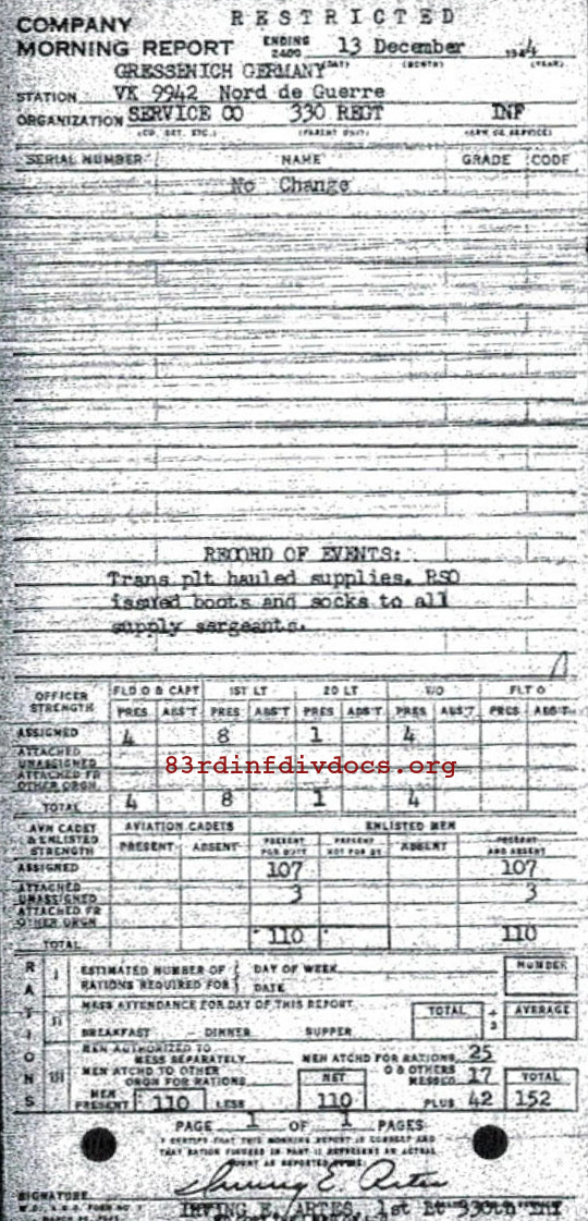 Morning report SERCO Co, 1944-12-13, page 1 Morning report