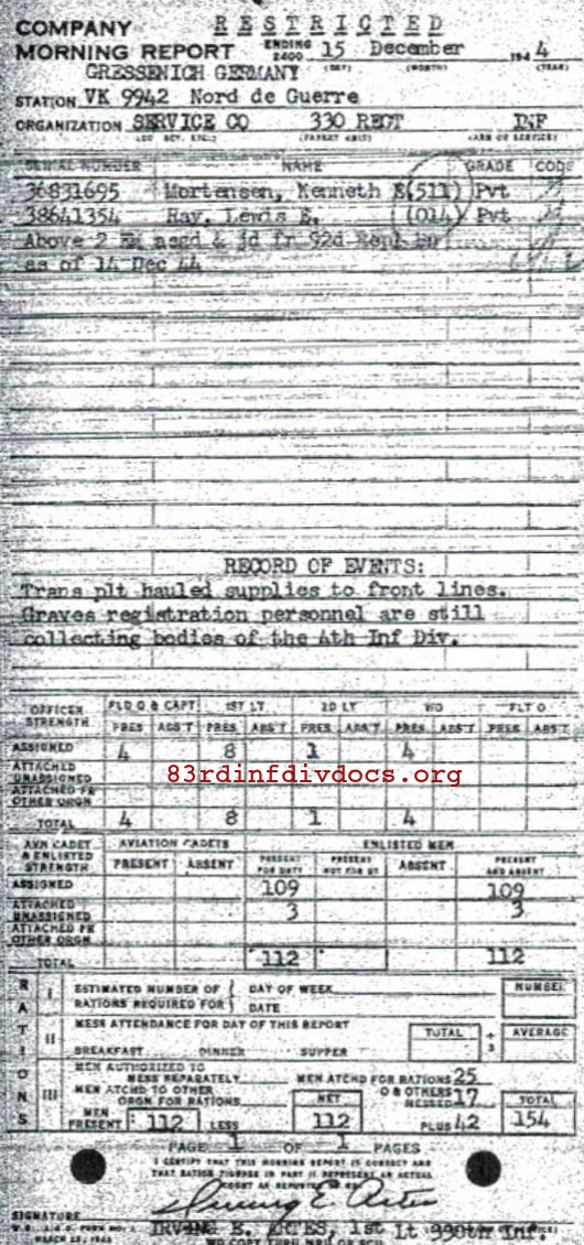 Morning report SERCO Co, 1944-12-15, page 1 Morning report