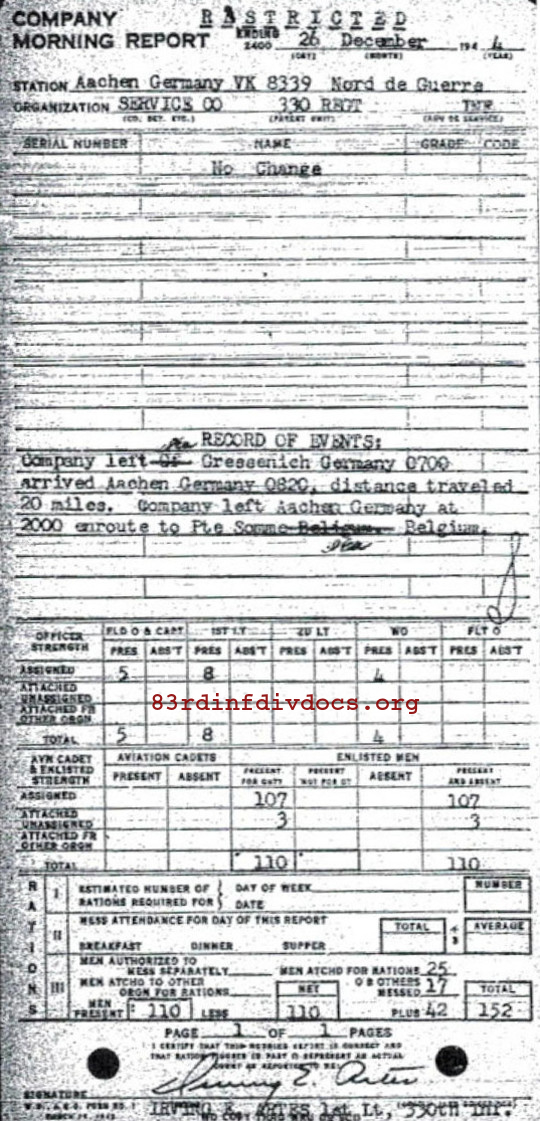 Morning report SERCO Co, 1944-12-26, page 1 Morning report