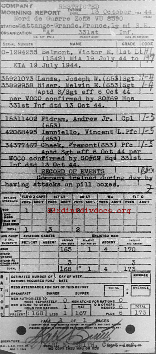 Morning report A Co, 1944-10-13, page 1 Morning report