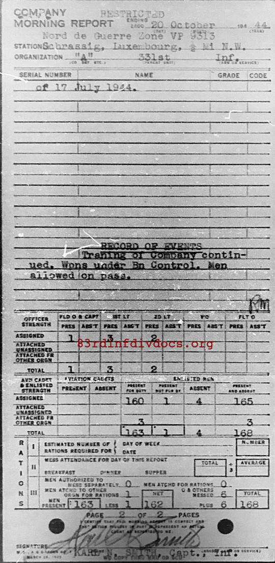 Morning report A Co, 1944-10-20, page 2 Morning report