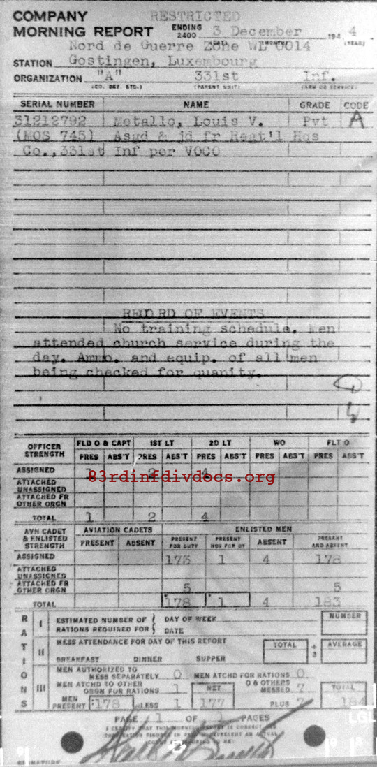 Morning report A Co, 1944-12-03, page 1 Morning report