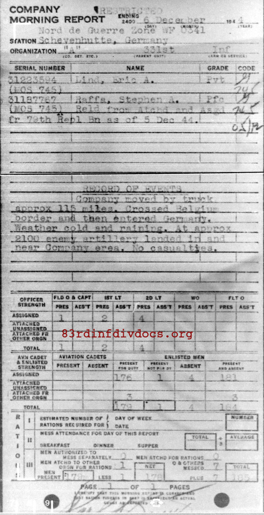 Morning report A Co, 1944-12-06, page 1 Morning report