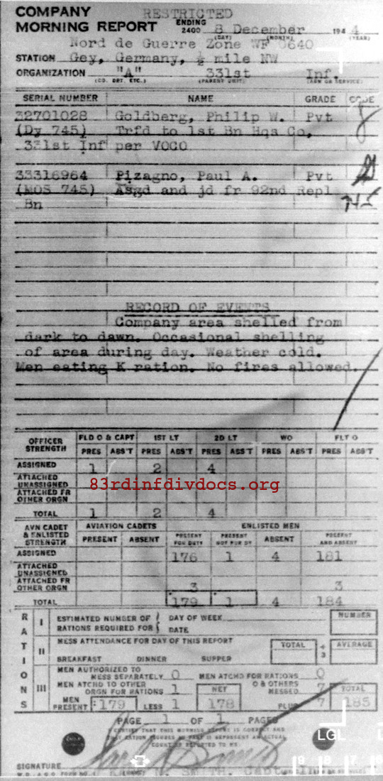 Morning report A Co, 1944-12-08, page 1 Morning report