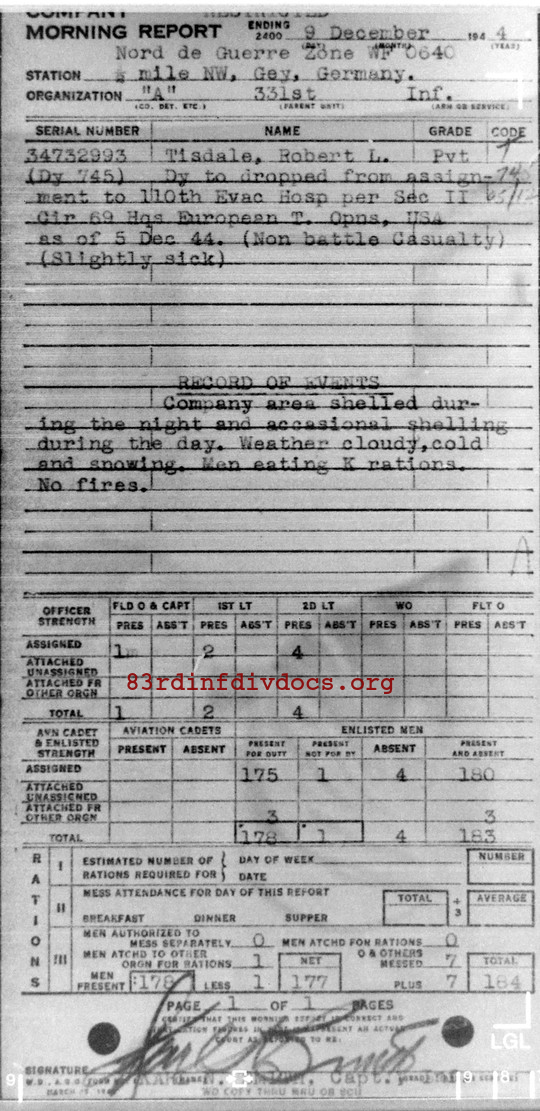 Morning report A Co, 1944-12-09, page 1 Morning report
