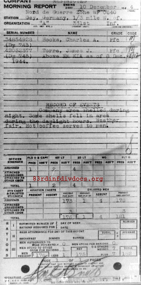 Morning report A Co, 1944-12-10, page 1 Morning report