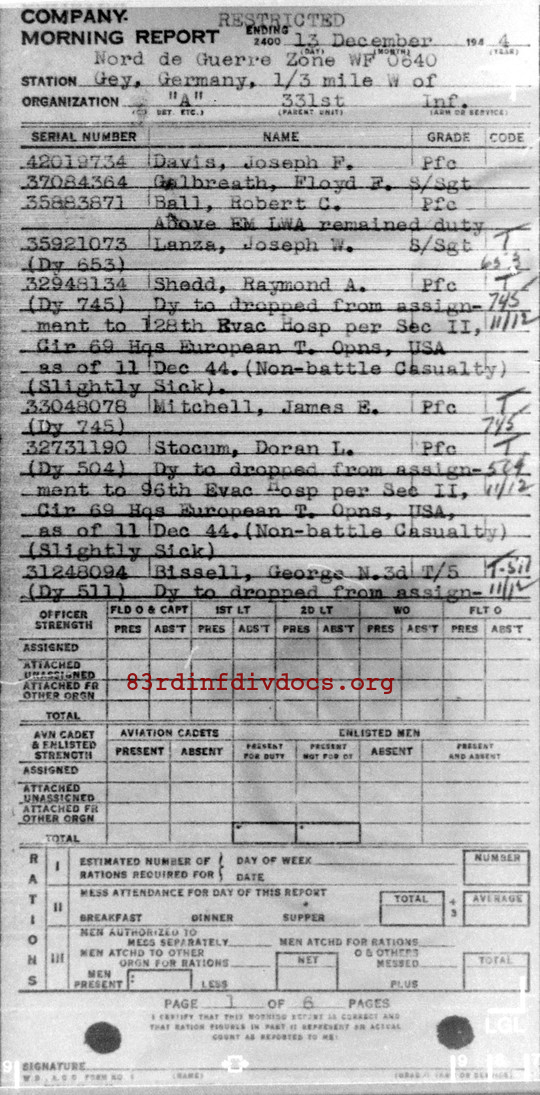 Morning report A Co, 1944-12-13, page 1 Morning report