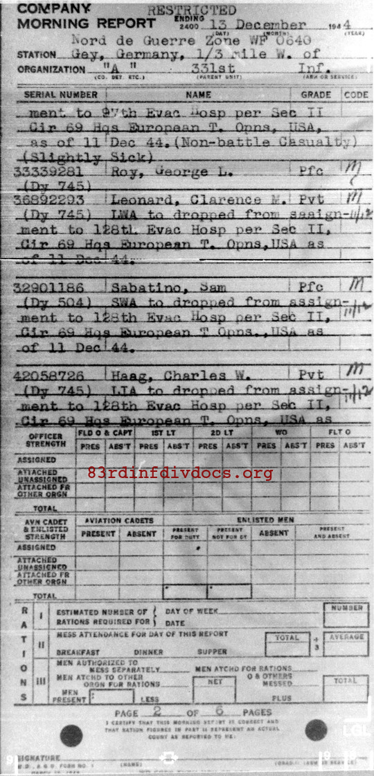 Morning report A Co, 1944-12-13, page 2 Morning report