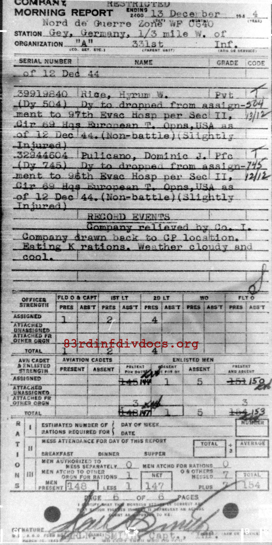 Morning report A Co, 1944-12-13, page 6 Morning report