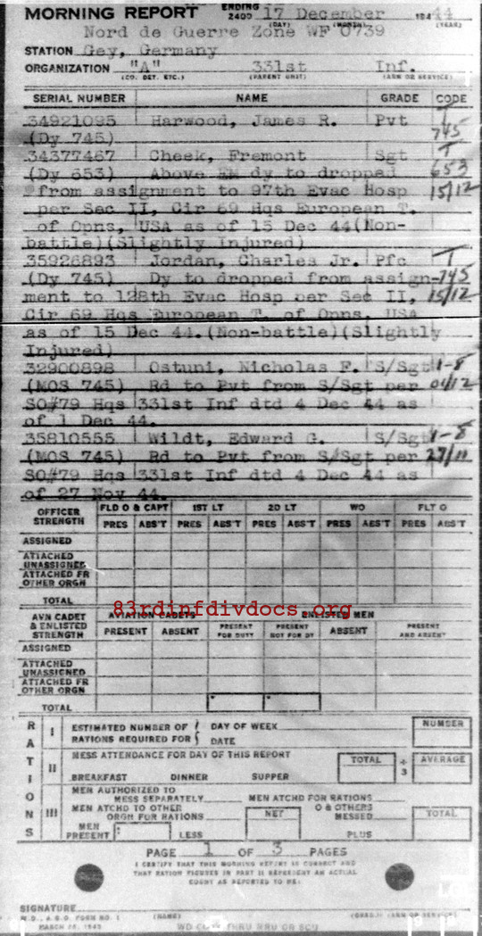 Morning report A Co, 1944-12-17, page 1 Morning report