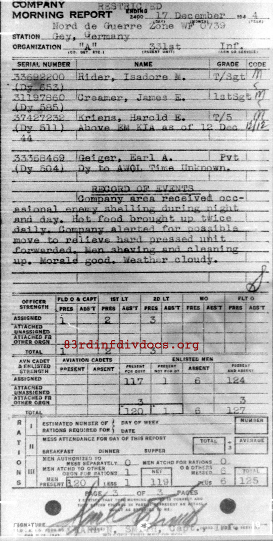 Morning report A Co, 1944-12-17, page 3 Morning report