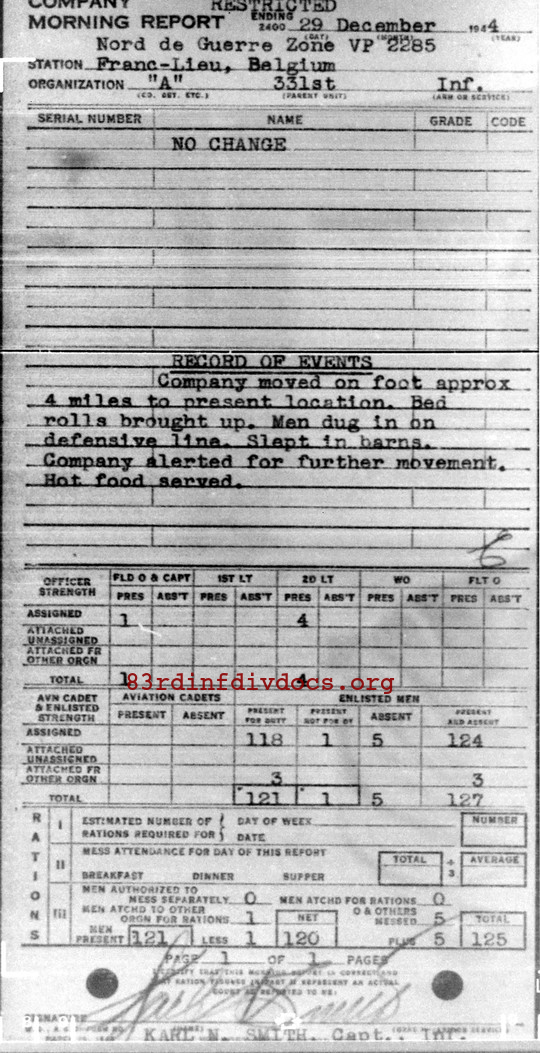 Morning report A Co, 1944-12-29, page 1 Morning report