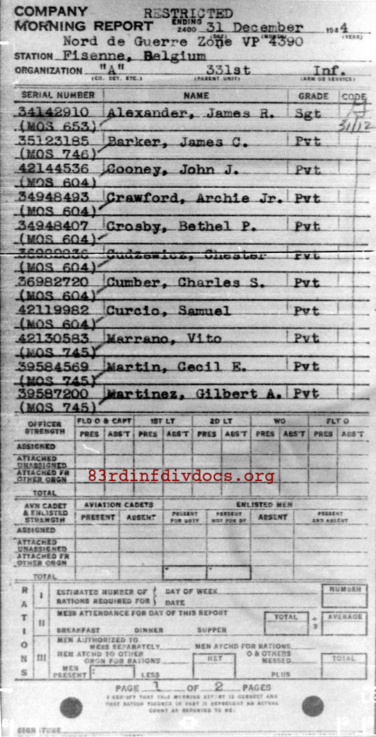 Morning report A Co, 1944-12-31, page 1 Morning report