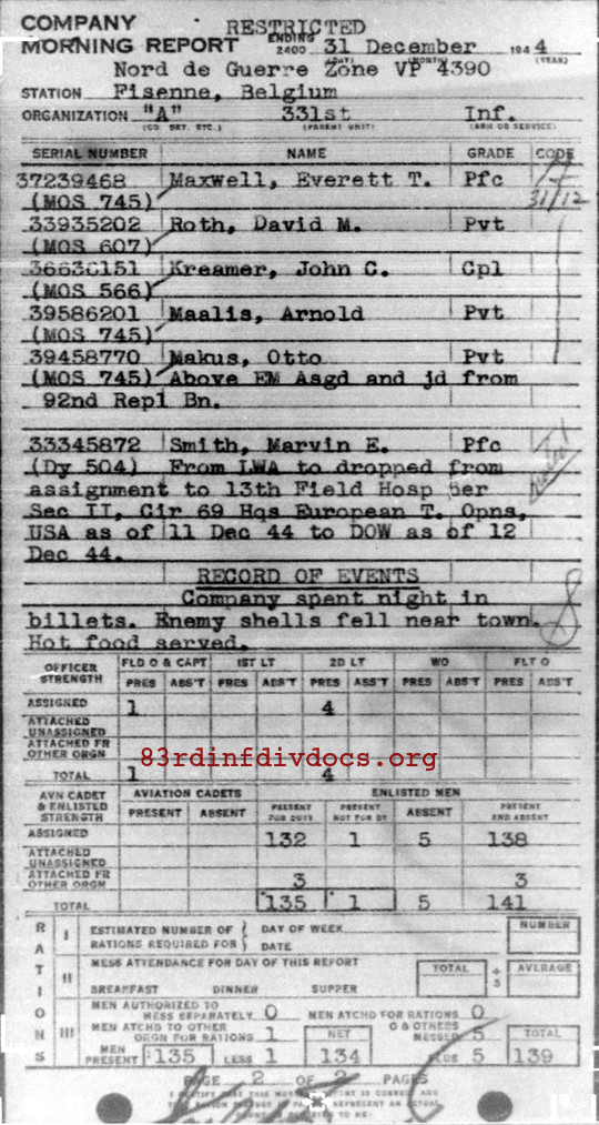 Morning report A Co, 1944-12-31, page 2 Morning report