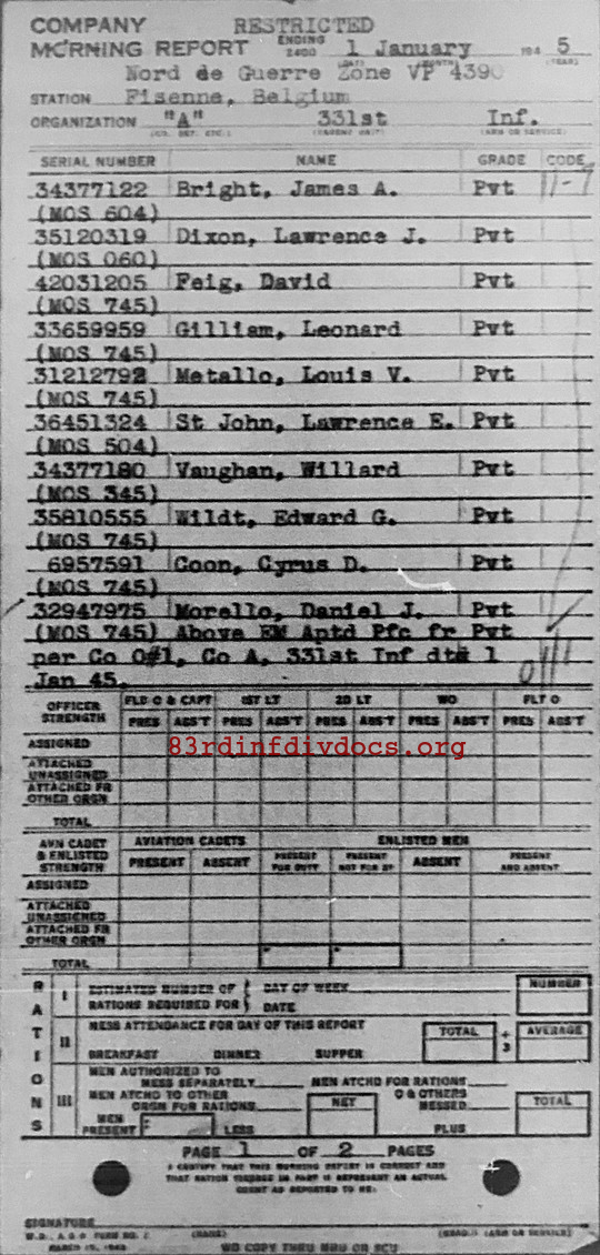 Morning report A Co, 1945-01-01, page 1 Morning report