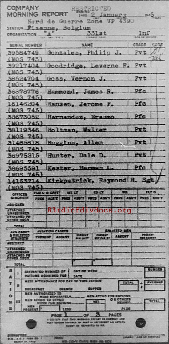 Morning report A Co, 1945-01-02, page 1 Morning report