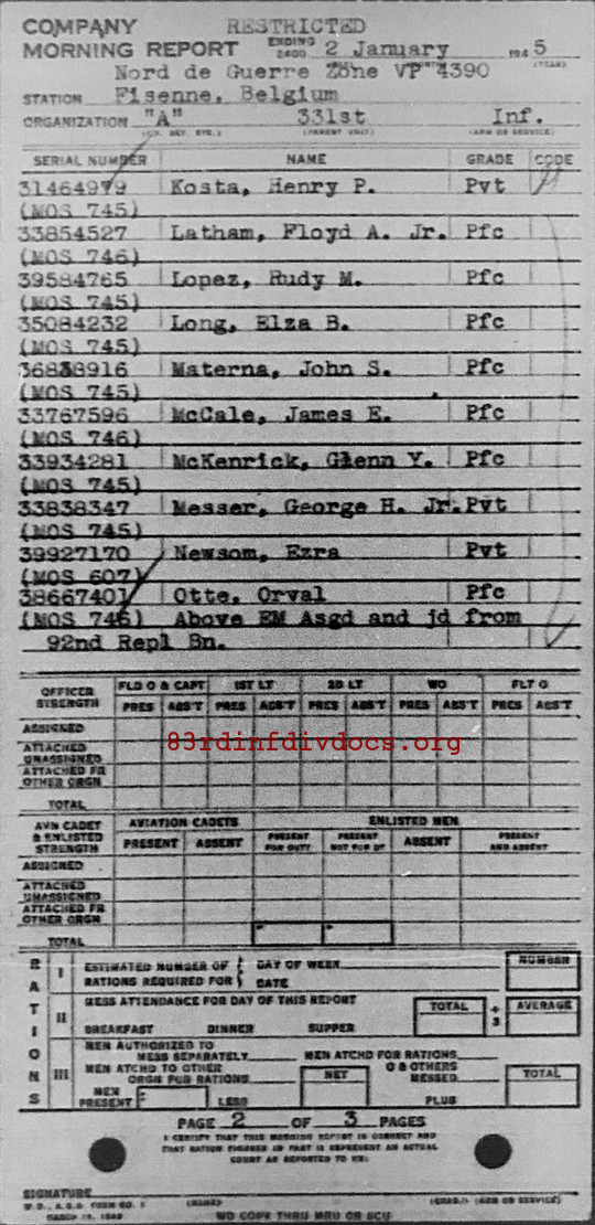 Morning report A Co, 1945-01-02, page 2 Morning report