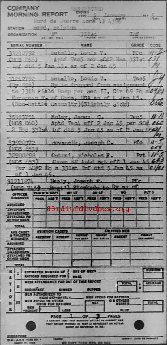 Morning report A Co, 1945-01-05, page 1 Morning report