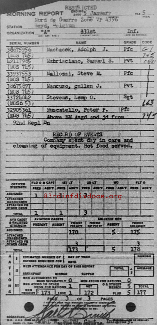 Morning report A Co, 1945-01-05, page 3 Morning report