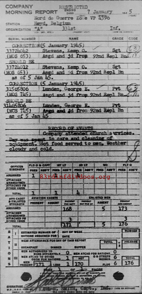 Morning report A Co, 1945-01-07, page 1 Morning report