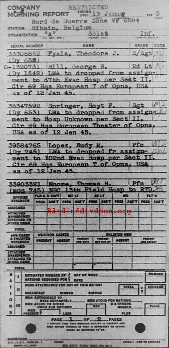 Morning report A Co, 1945-01-13, page 1 Morning report