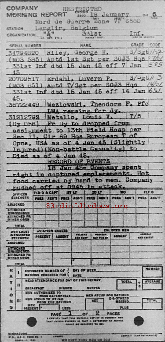 Morning report A Co, 1945-01-19, page 1 Morning report