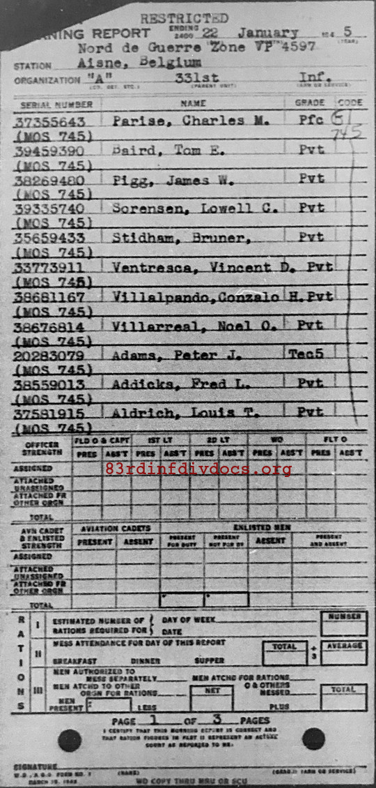 Morning report A Co, 1945-01-22, page 1 Morning report