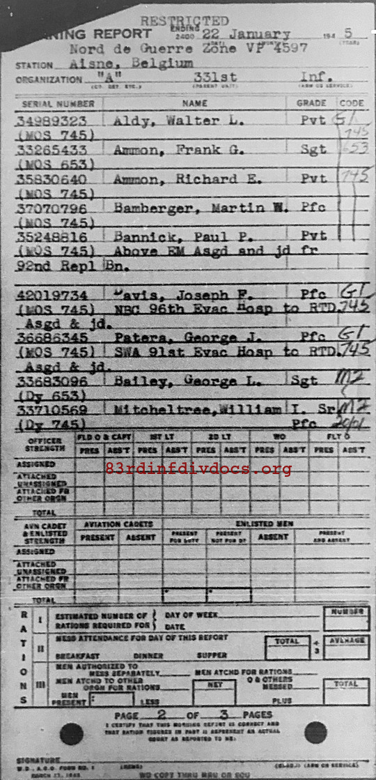 Morning report A Co, 1945-01-22, page 2 Morning report