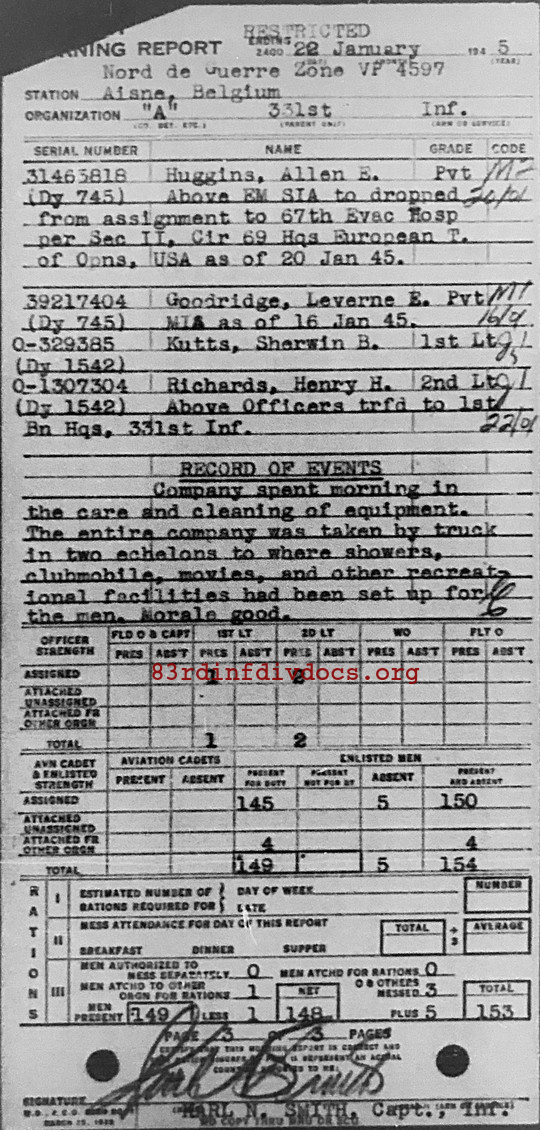 Morning report A Co, 1945-01-22, page 3 Morning report