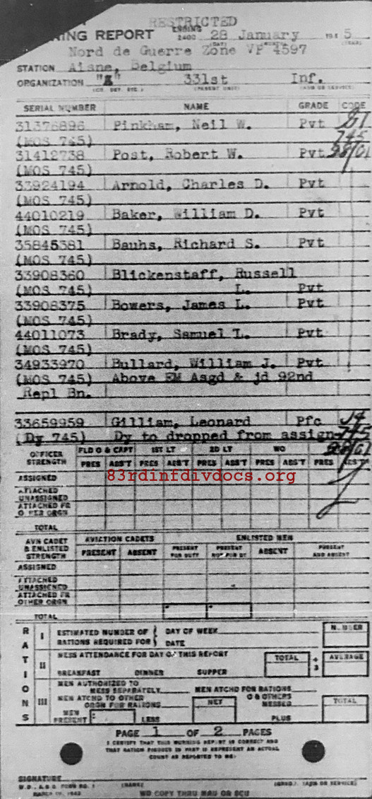 Morning report A Co, 1945-01-28, page 1 Morning report