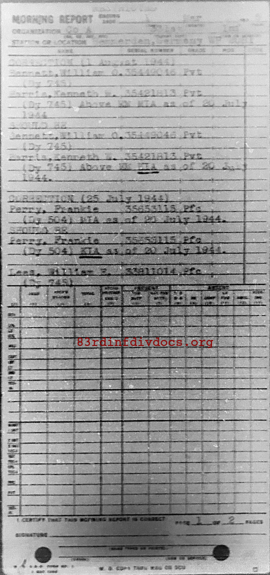 Morning report A Co, 1945-03-01, page 1 Morning report