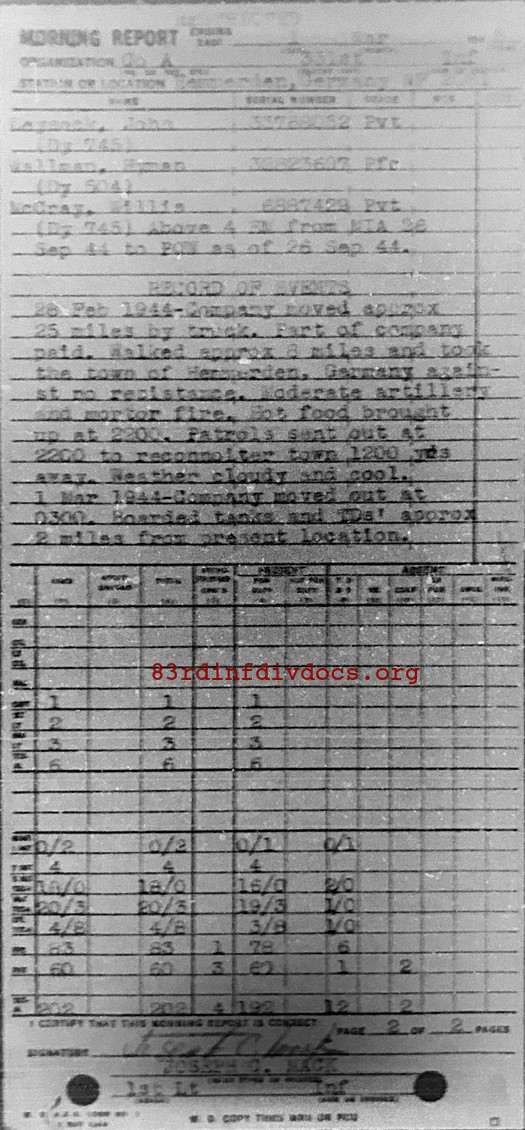 Morning report A Co, 1945-03-01, page 2 Morning report