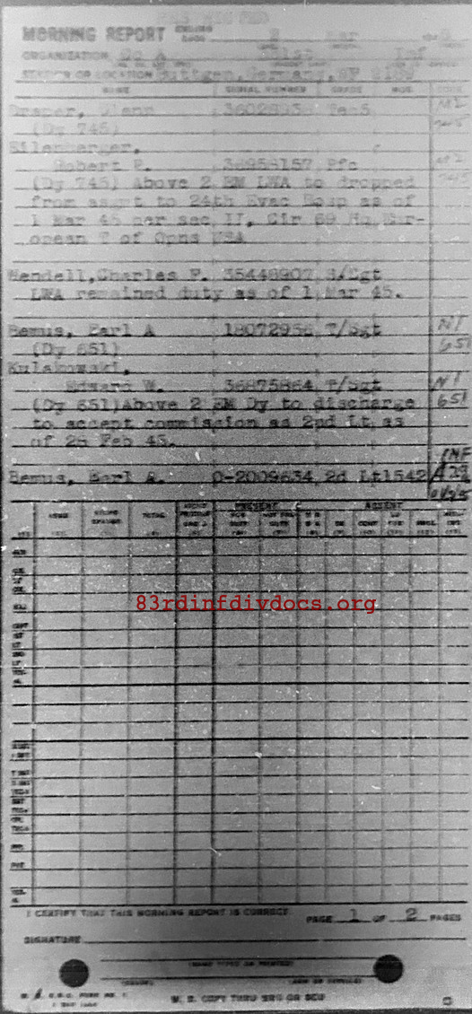 Morning report A Co, 1945-03-02, page 1 Morning report