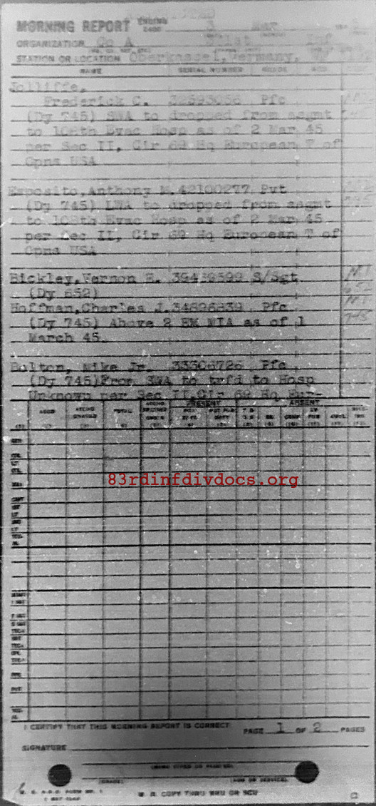 Morning report A Co, 1945-03-03, page 1 Morning report