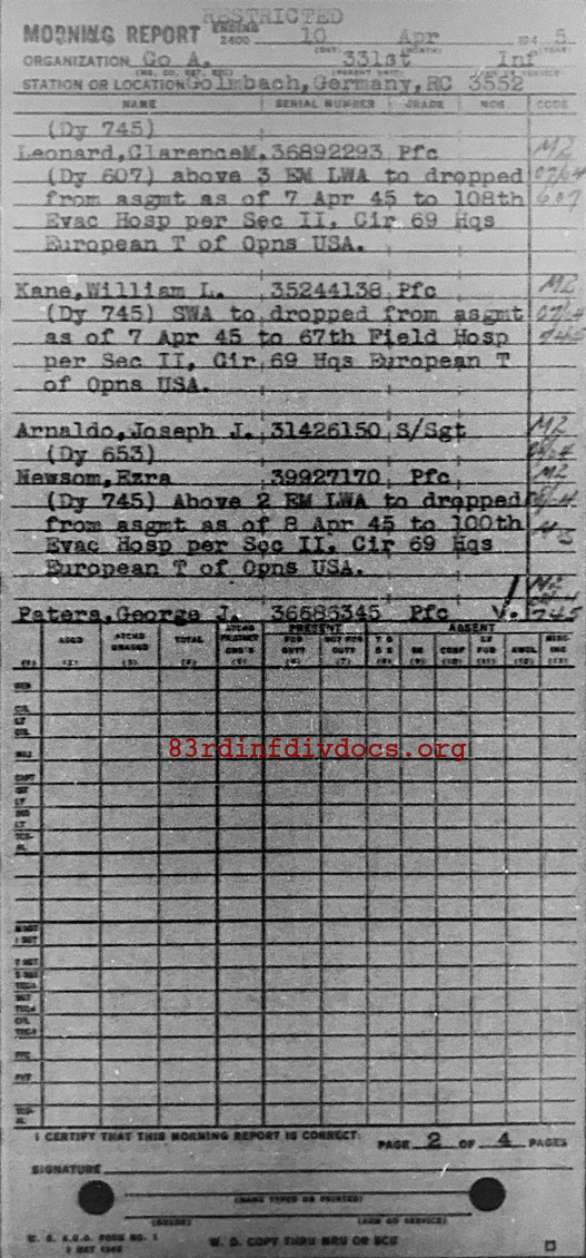 Morning report A Co, 1945-04-10, page 2 Morning report