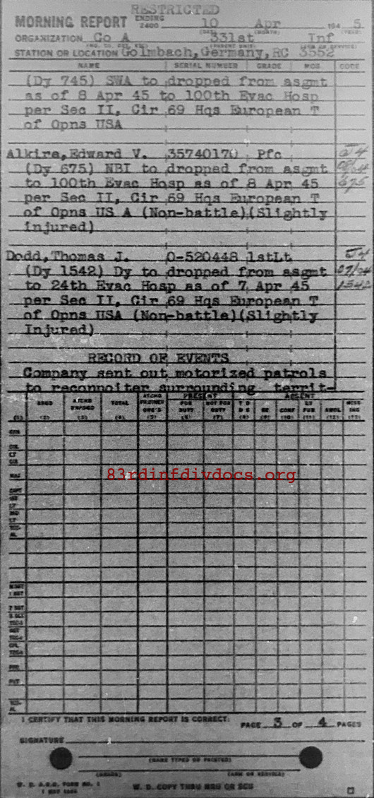 Morning report A Co, 1945-04-10, page 3 Morning report