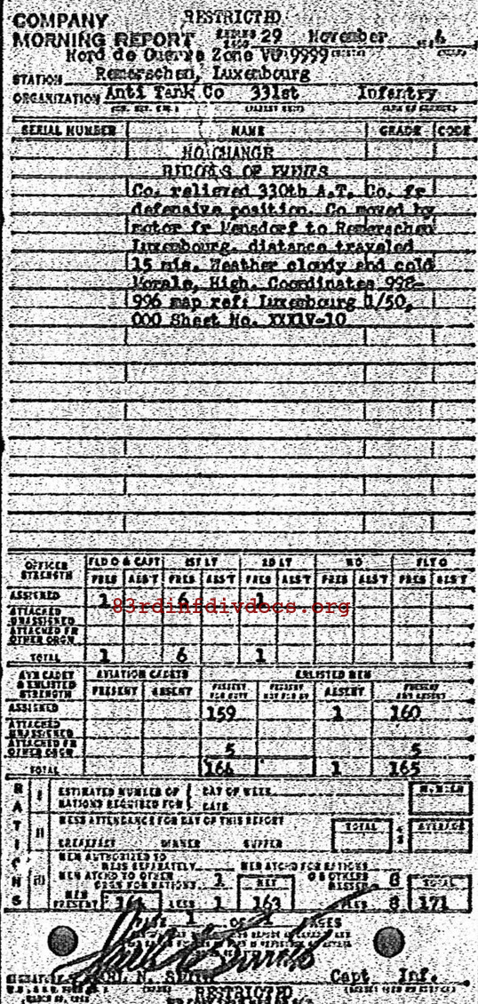 Morning report ATCO Co, 1944-11-29, page 1 Morning report